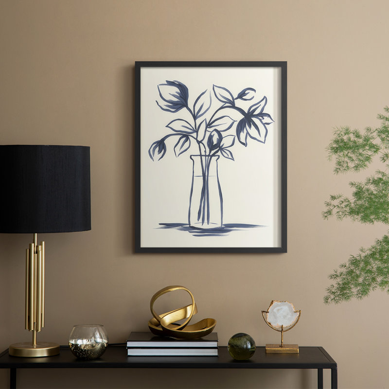 «Indigo Bud Vase I», reproduction encadrée - bois massif, H 30 po x l 24 po, Noir, noir, noir, noir