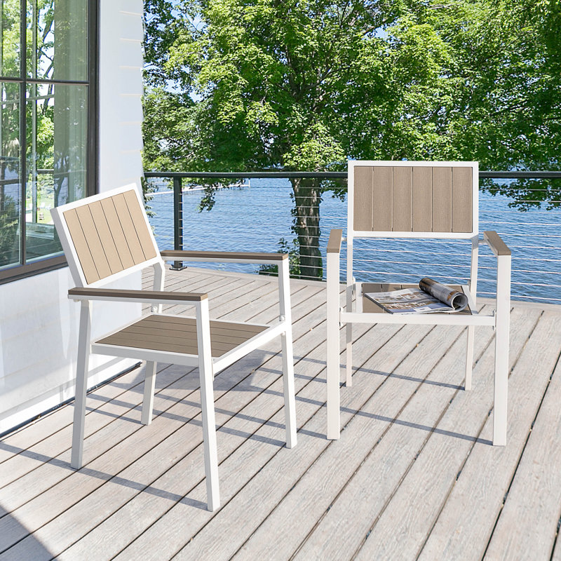 Chaises de salle à manger de patio 2 pièces, chaises d'extérieur en faux bois empilables