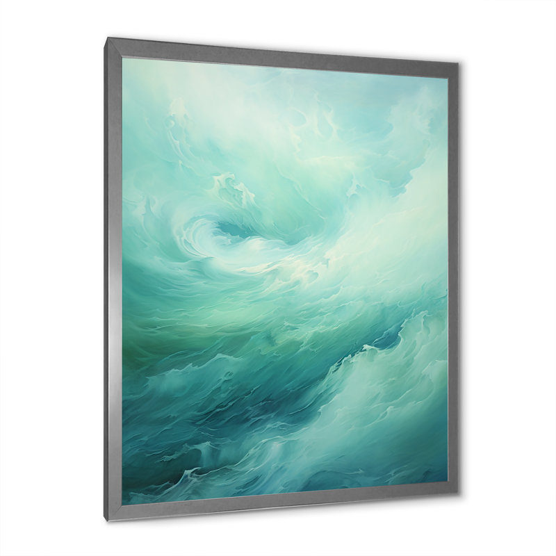 Art mural toile sarcelle tempête et vague - Coastal Waves, Cadre photo argenté, H 32 po x l 24 po x P 1 po