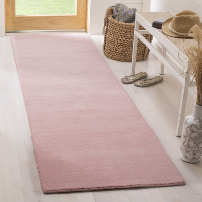 Ewen Hand Loomed Wool/Cotton Solid Colour Rug in Light Pink
