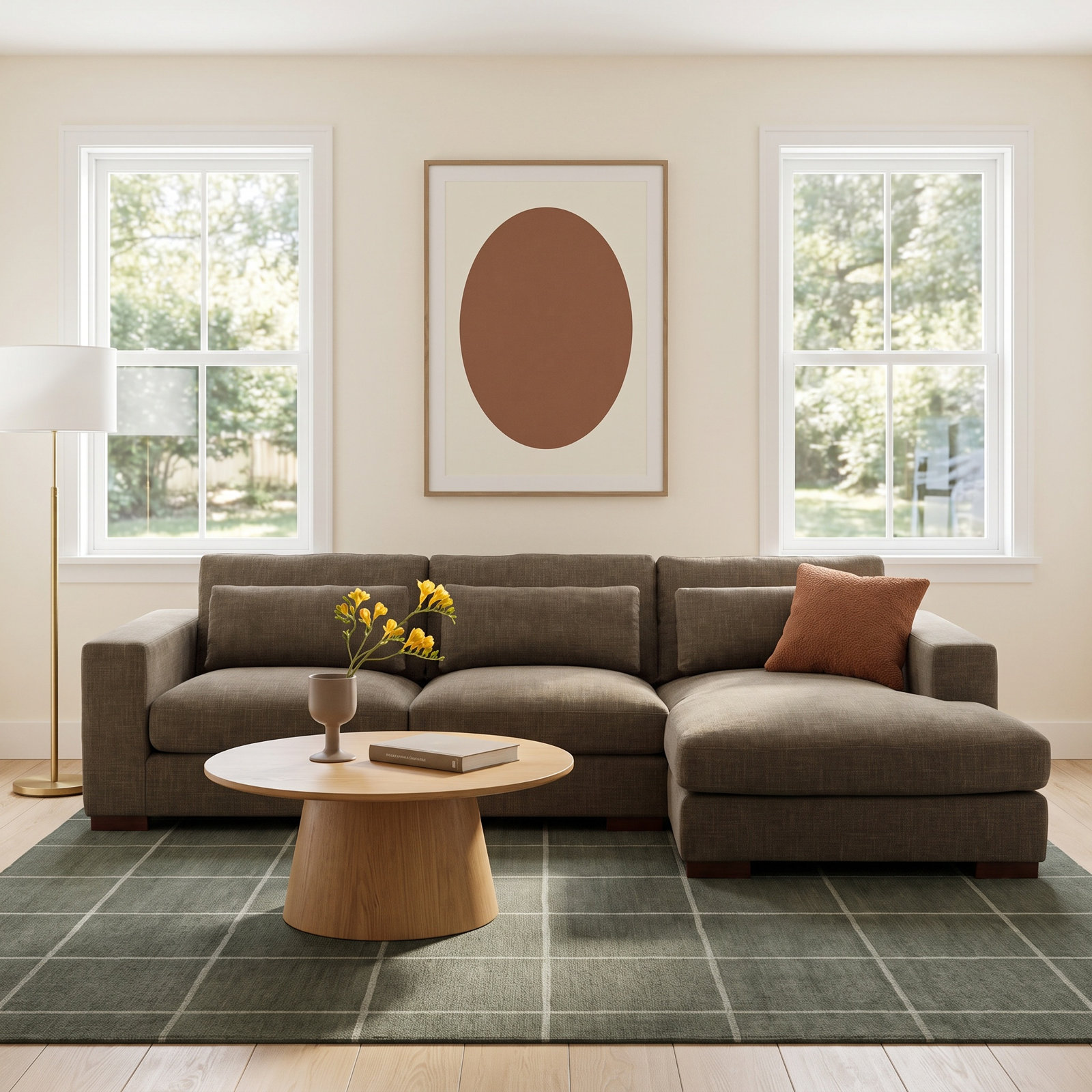 Copley Sofa and Chaise, Right Hand Facing, Green Cotton Blend