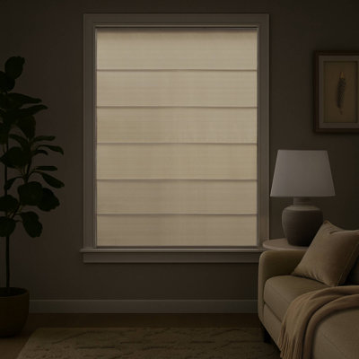 Galen Matte Ivory Cordless Basketweave Room Darkening Single 27x64" Panel Roman Blind