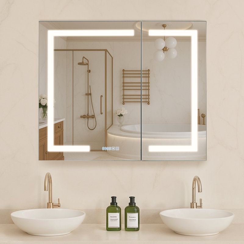 Lighted Medicine Cabinet 36 x 30" HD Tempered Glass Mirror Recessed Wall