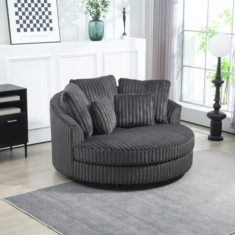 Upholstered Slipcovered Barrel Chair, Charcoal Faux Fur