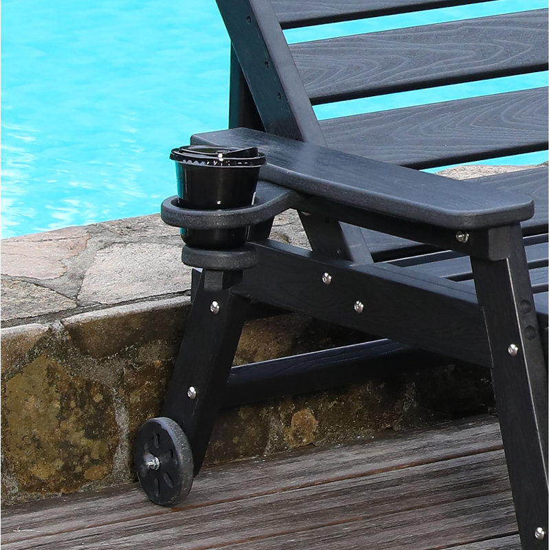 HDPE Chaise Lounge Chair Outdoor, Pool Lounge Chairs With 4-Position Adjustable Backrest, Supports Up To 400 LBS For Patio Poolside Deck Beach Backyard (Black)