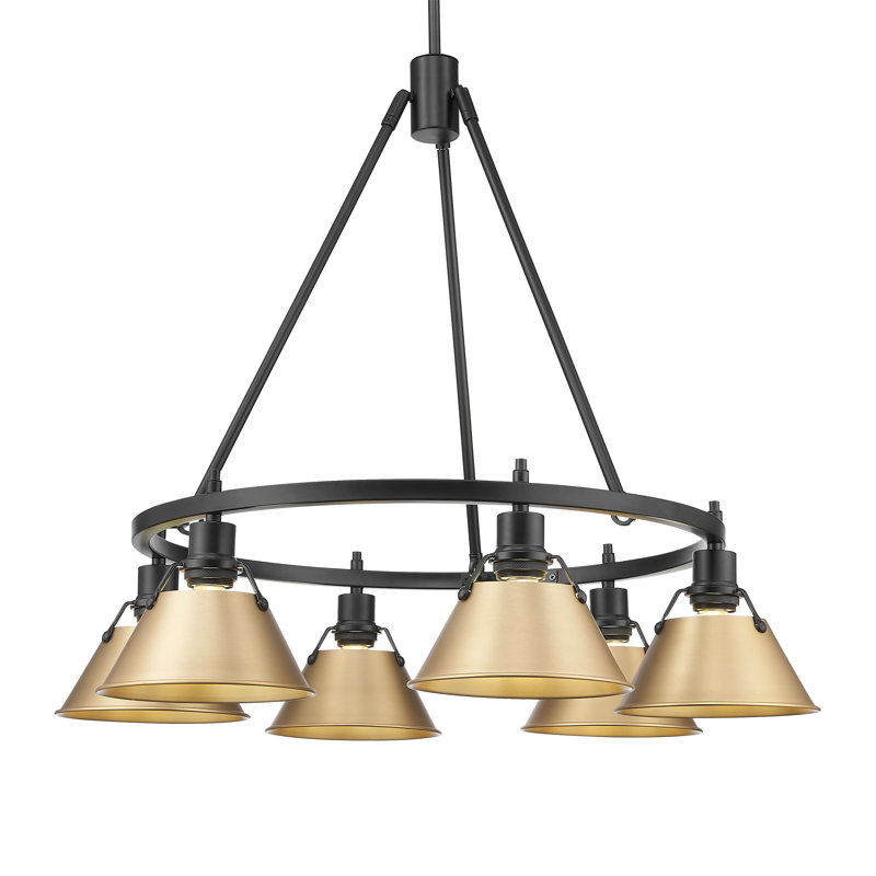 Lustre en roue de chariot unique à 6 lumières Felda, Noir mat, Brushed Champagne Bronze