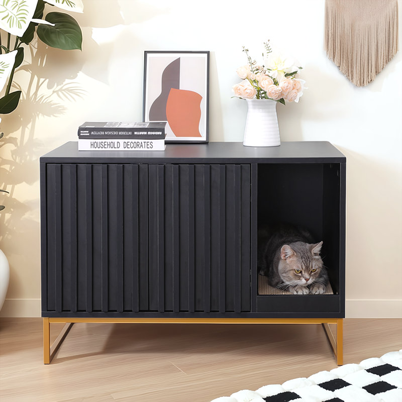 Enceinte de litière 32 po noire moderne, Noir