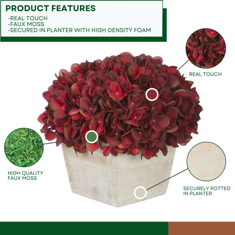 Arrangement d'hortensias bourgogne en tissu synthétique en pot, Bourgogne
