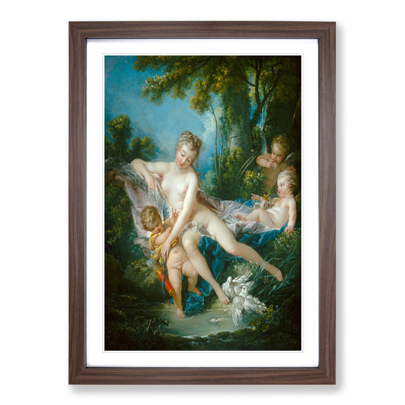 The Bath of Venus Consoling Love by Francois Boucher - Picture Frame Painting, 65cm H x 48cm W x 2cm D, Walnut Framed