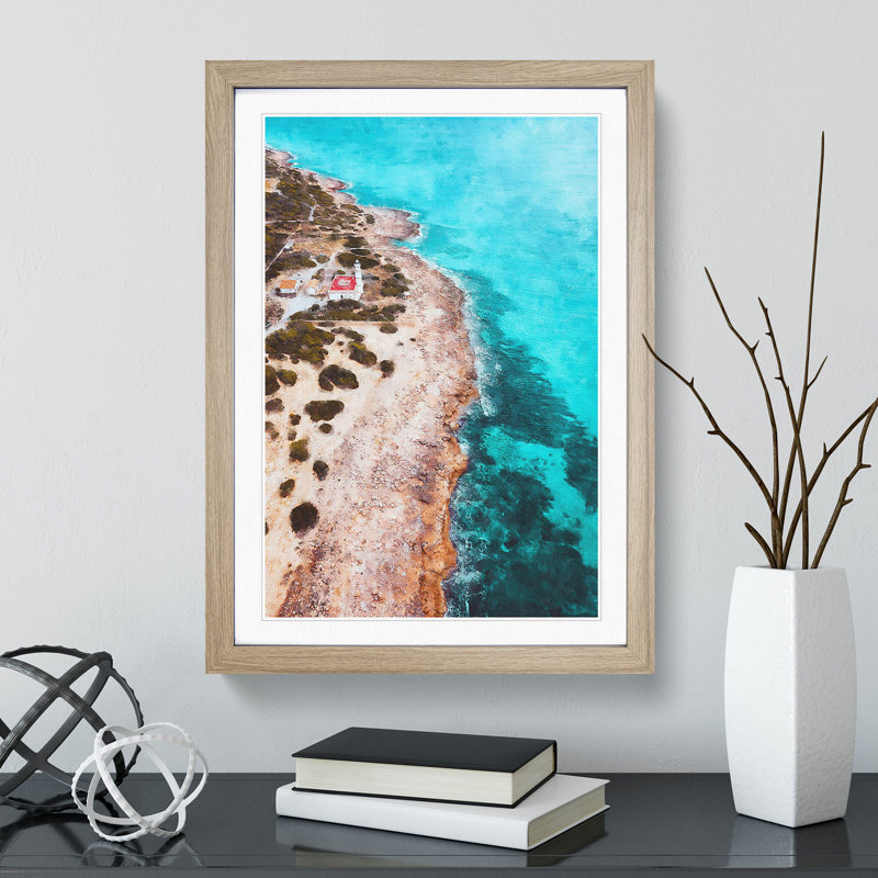 Lighthouse on the Coast of Spain - Picture Frame Graphic Art, 65cm H x 48cm W x 2cm D, Oak Framed