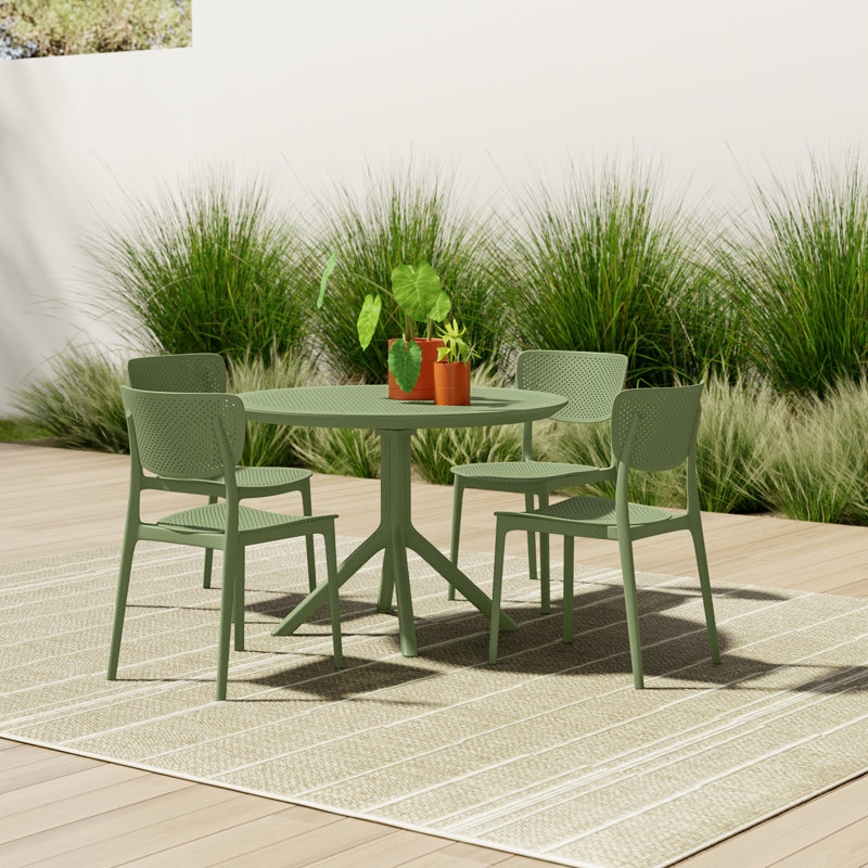 Farrah Lucy 5 Person Dining Set, Olive Green