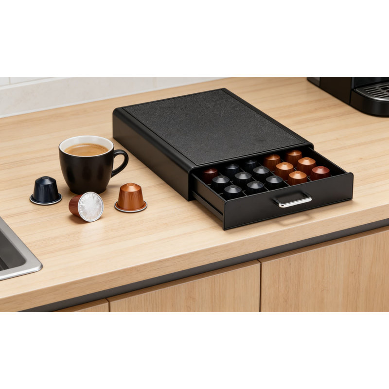 Tiroir de rangement à capsules, organisateur de dosettes de café de 50 unités avec base antidérapante et support pour machine
