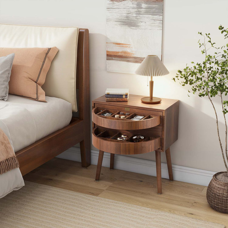Rotating Hidden Compartment Nightstands, Walnut