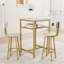 Table de bar et 2 tabourets, blanc doré, structure en métal imitation bois, élégante et pliable, idéale pour les petits espaces.