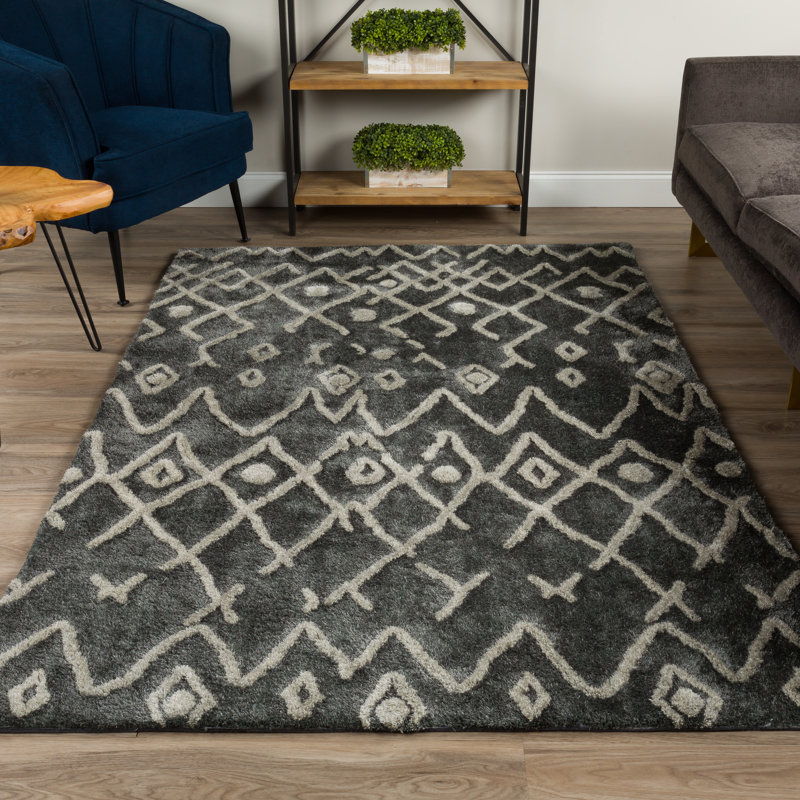 Addison Calabar Transitional Abstract Diamond Steel 5’ X 7’6" Area Rug, Rectangle 3'6" x 5'6"