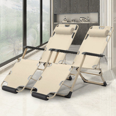 Nermal Outdoor Folding Lounge Chair Recliner, Adjustable Foldable Reclining Chair with Foam Footrest by Arlmont & Co.