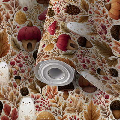 Papier peint auto-adhésif Pott and Stick Cozy Halloween Cottagecore Woodland 24 po x 118 po
