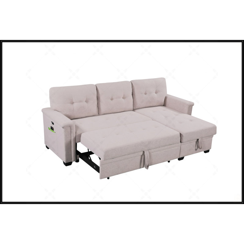 Canapé-lit modulaire réversible gris clair Aurora de 84 W avec méridienne de rangement, ports de chargement USB et poche