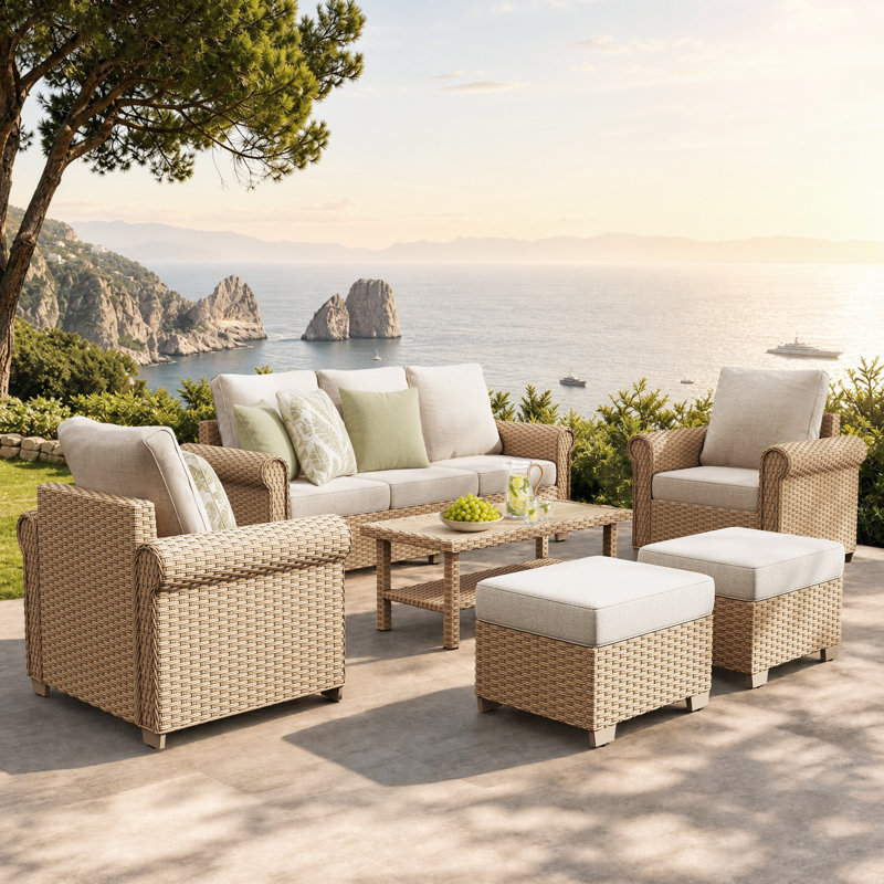 All-Weather Wicker 5 - Person Patio Conversation Sets with Coffee Table, Beige, Yes