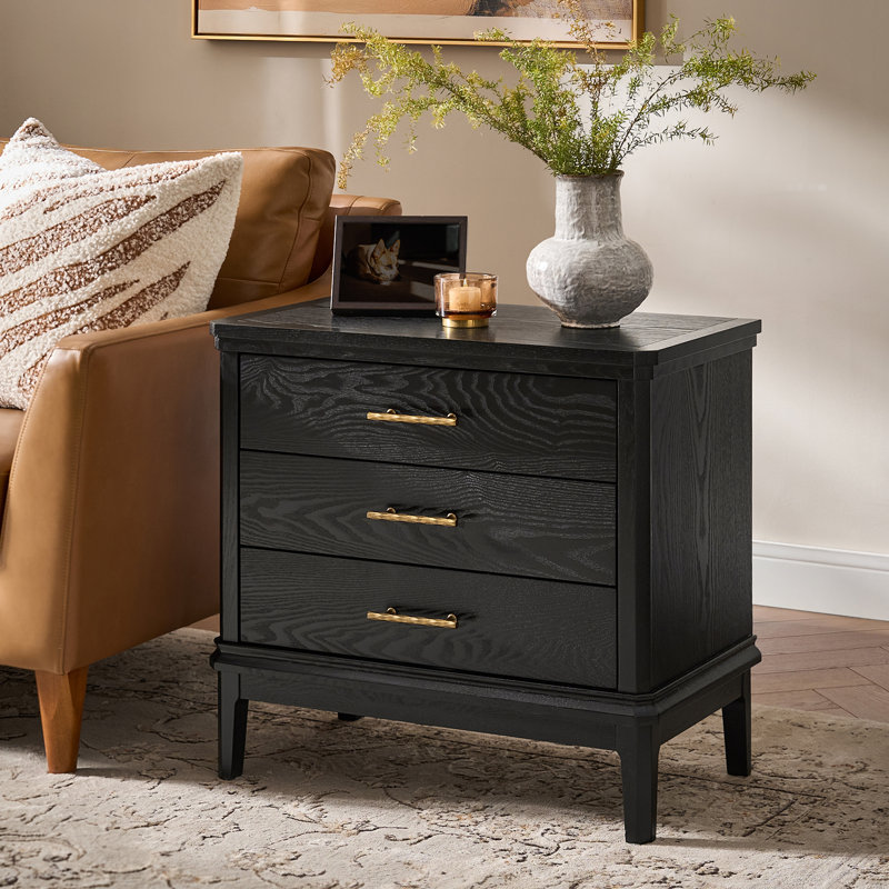  Fay Transitional 26"Tall 3-Drawer End Table with Built-in Charging Station and Simple Assembly, Black