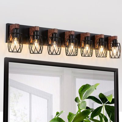 Luminaire de meuble-lavabo rétro en métal avec abat-jour en filet noir Walnet