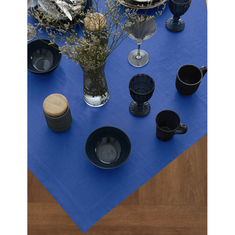 Fete - 100% Pure Linen Table Throw, Royal Blue, Solid Color
