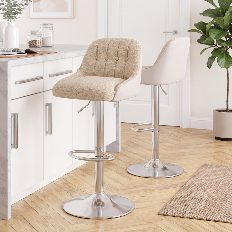 Tabourets de bar pivotants réglables améliorés - Tabourets de comptoir rembourrés en similicuir et en tissu avec base chromée pour îlot de cuisine, bar