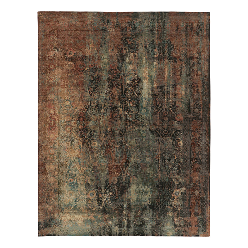 Rug & Kilim’S Modern -Inspired Rug In Rust, Black And Green Floral Pattern