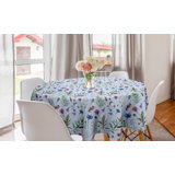 Ambesonne Thistle Round Tablecloth, Spring Themed Various Species Of Floral Motifs On Checkered Pattern Background, Circle Table Cloth Cover For Dining Room Kitchen Decoration, 60", Blue Green
