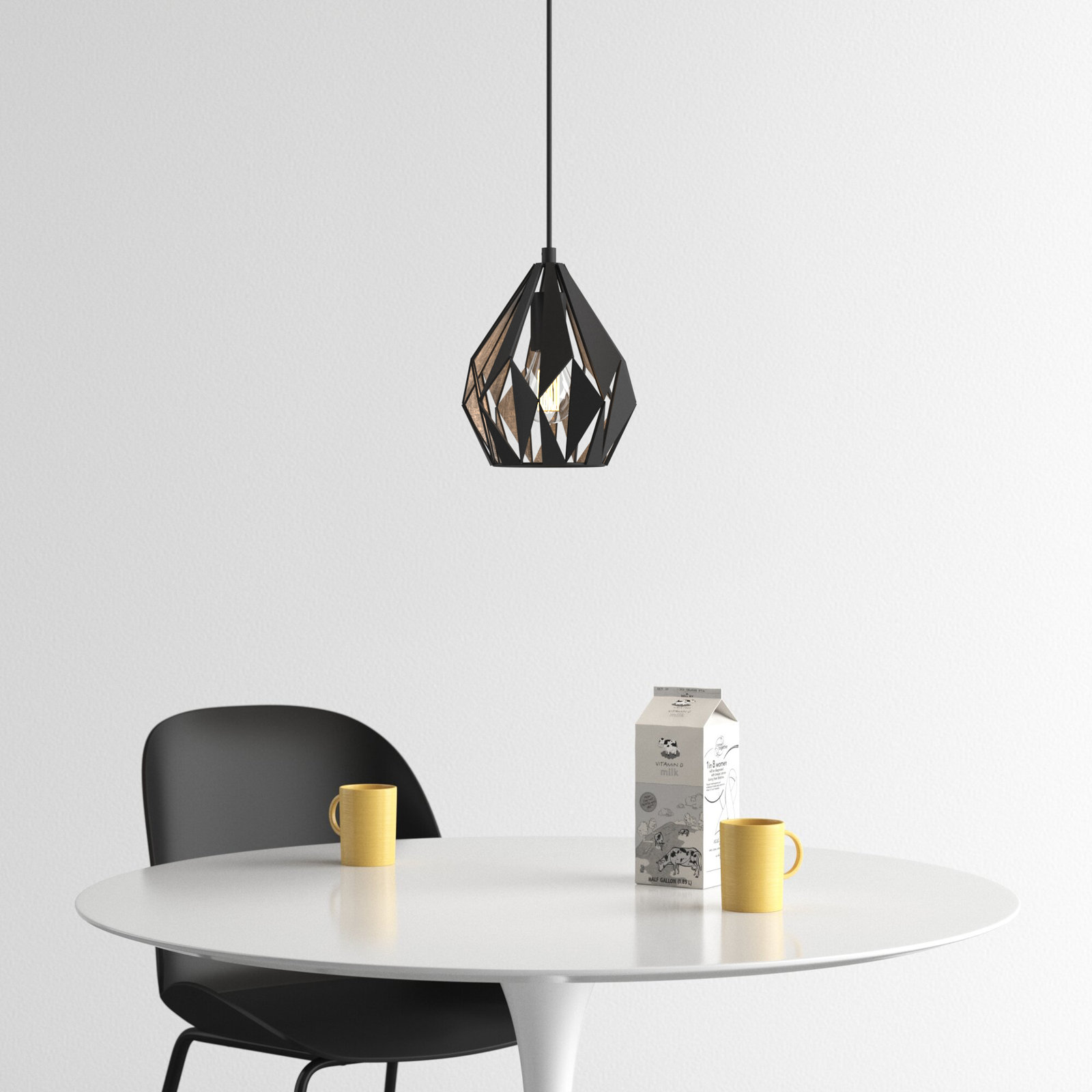 Hendry Single Light Metal Pendant, Black/Copper, 72" H x 12.25" W x 12.25" D