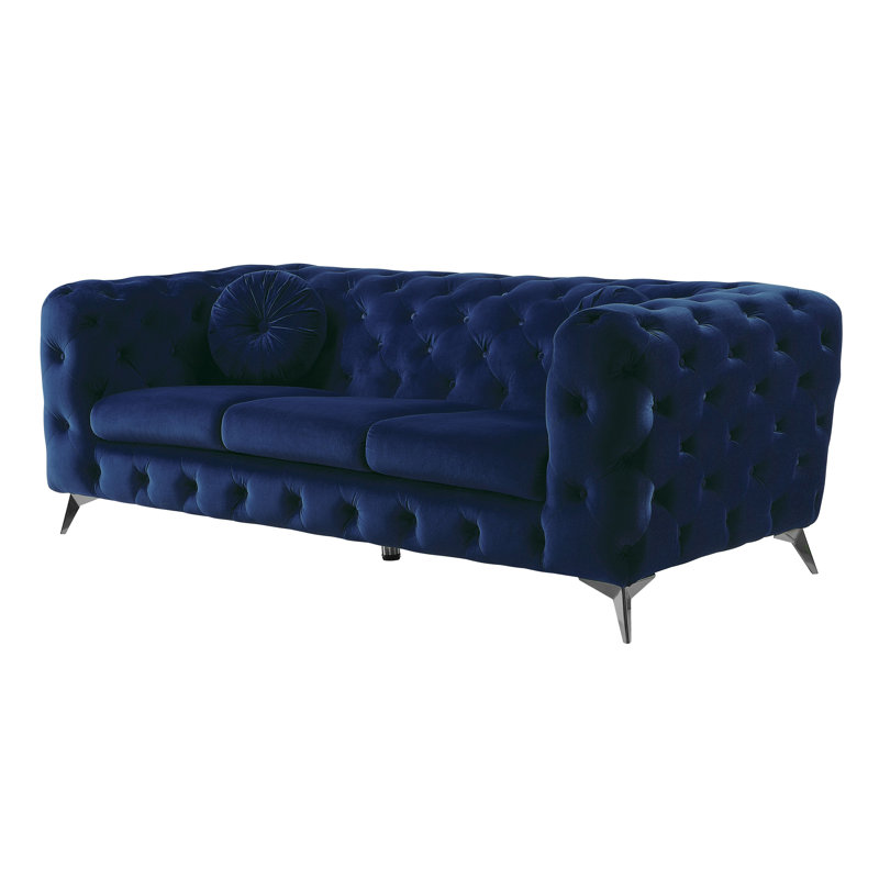 Godsey Upholstered Sofa with Metal Leg, Blue Polyester, 27" H x 76" W x 30" D