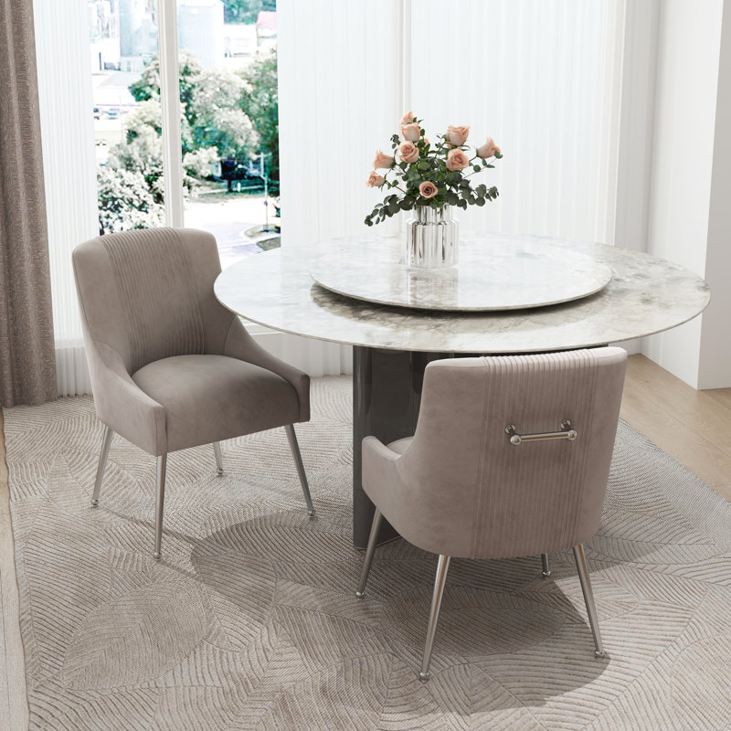 Farr Velvet Upholstered Side Chair With Silver Legs, Gray