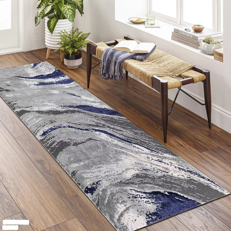 Abstract Flokati, Blue, Runner 60 cm x 220 cm