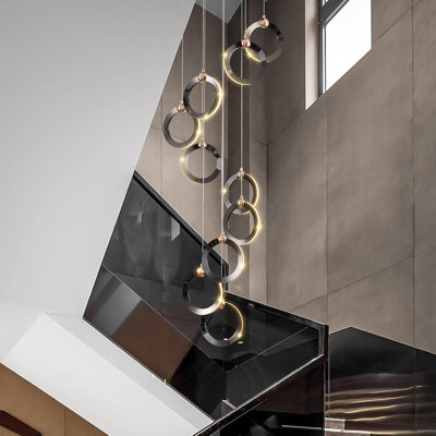 Modern Staircase LED Crystal Pendant Light - Stylish Ring Design