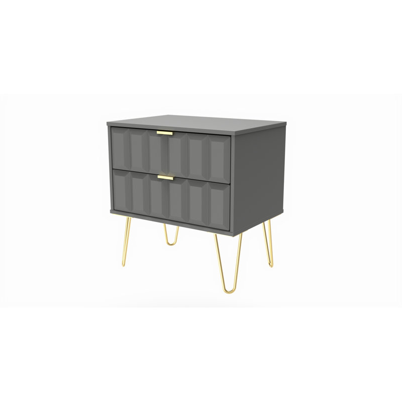 Fully Assembled Pawtucket 2 Drawer Bedside Table, Grey