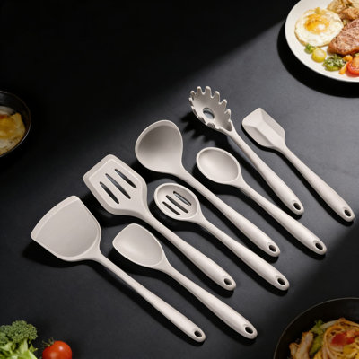 Ensemble d'ustensiles de cuisine en silicone 8 pièces, outils de cuisson antiadhésifs résistants à la chaleur avec noyau en acier inoxydable, comprenant une spatule, une cuillère, une louche, un retourneur, va au lave-vaisselle