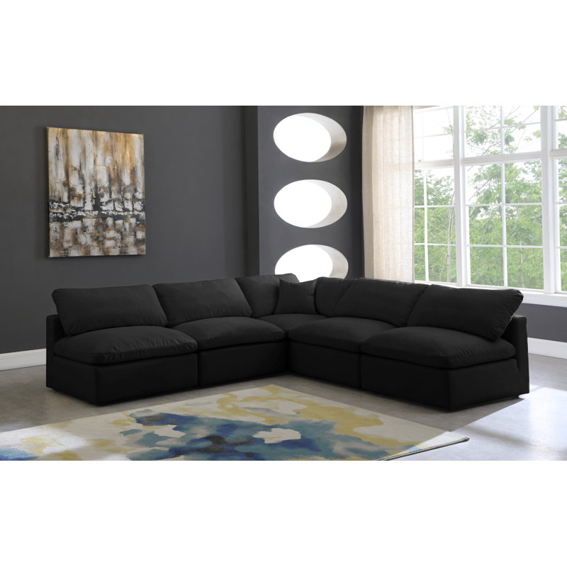Atis Velvet L-Shaped Sectional Reversible, Black Velvet