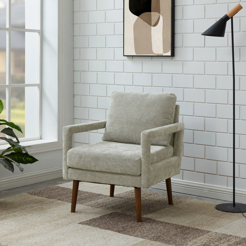 Mid-Century Armchair , Accent Chair with Chenille Armrest & Soft Cushion, Light Gray Chenille