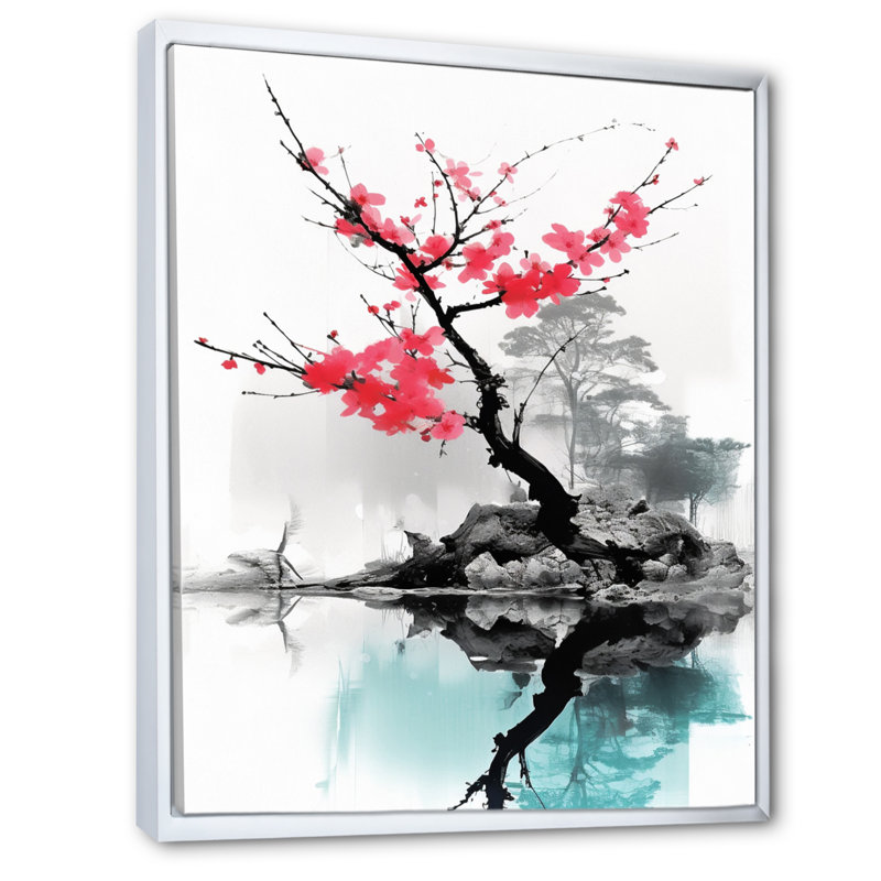 Art asiatique, lac Sumi I sur toile, H 32 po x l 16 po x P 1 po, Cadre flottant blanc