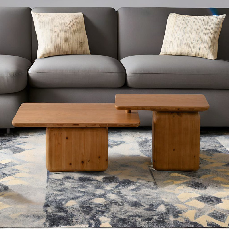 Ensemble de 2 tables basses carrées, Naturel