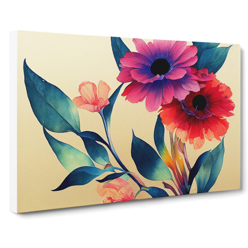 Showstopping Watercolour Flowers - Wrapped Canvas, 35cm H x 50cm W