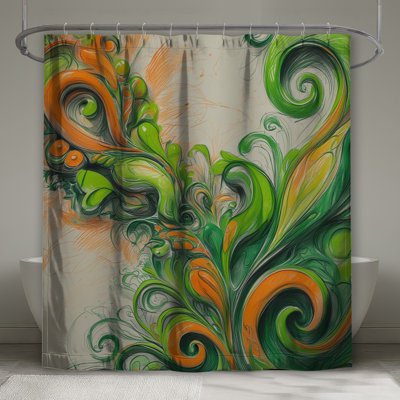 Green Orange Swirls Shower Curtains Extra Long