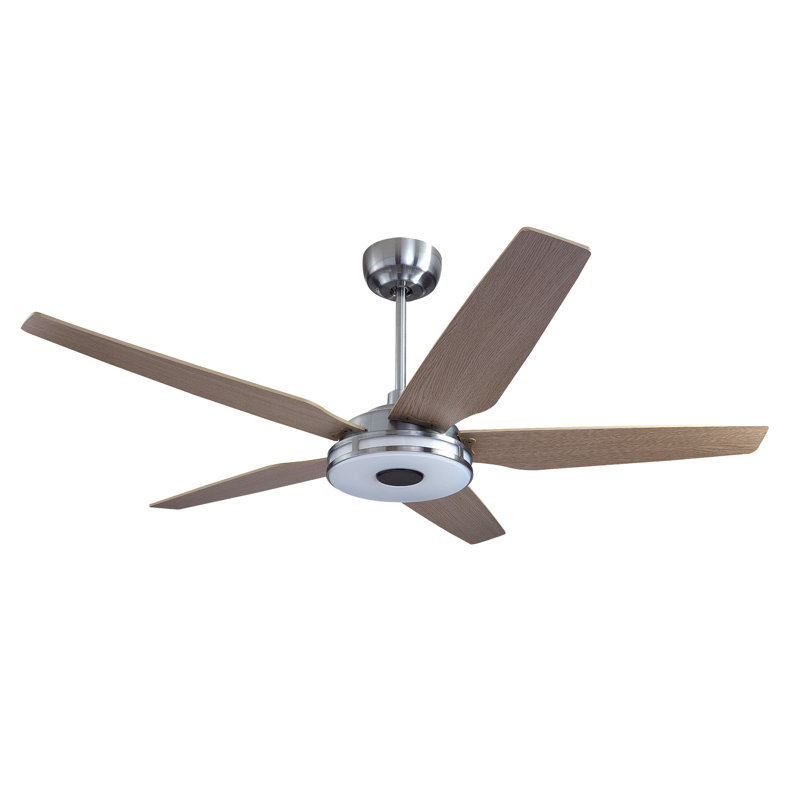 52" 5 - Blade LED Smart Ceiling Fan with Remote Control,  Light Kit Included, Silver