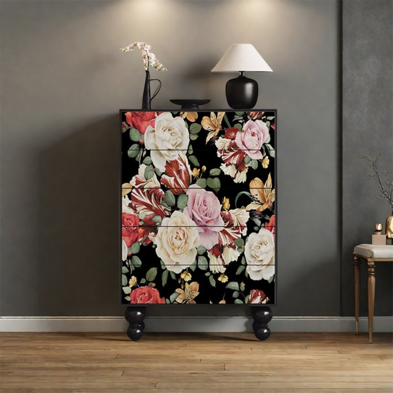 Pine Storage Cabinet with Five Drawers