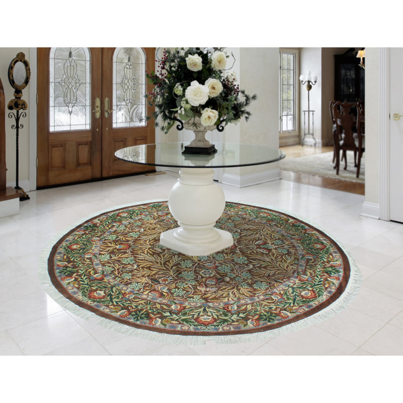 Tapis décoratif ovale en laine noué à la main de conception unique 6 pi 1 po x 6 pi 3 po new age Wali