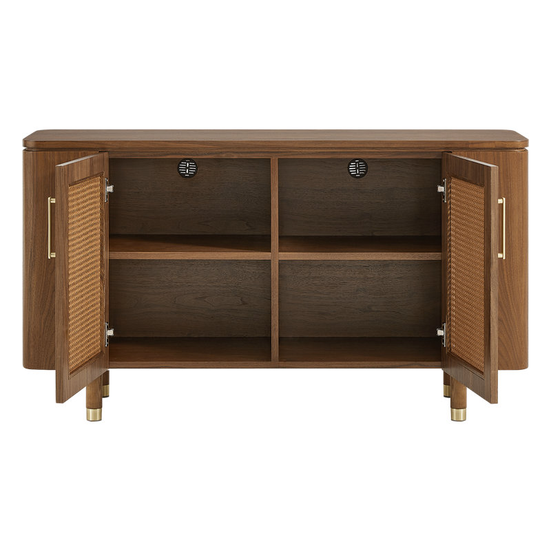 Buffet 51 "en rotin moderne Mid-Century avec pieds en bois massif 51"