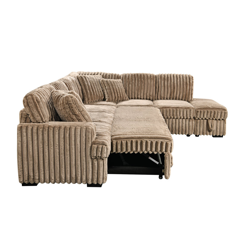 Lit modulaire en velours côtelé brun avec rangement caché pour le salon, 6 sièges, concept de design moderne, confort d'assise moelleux, matériau de revêtement, structure en bois d'eucalyptus, coussin de nuage très épais