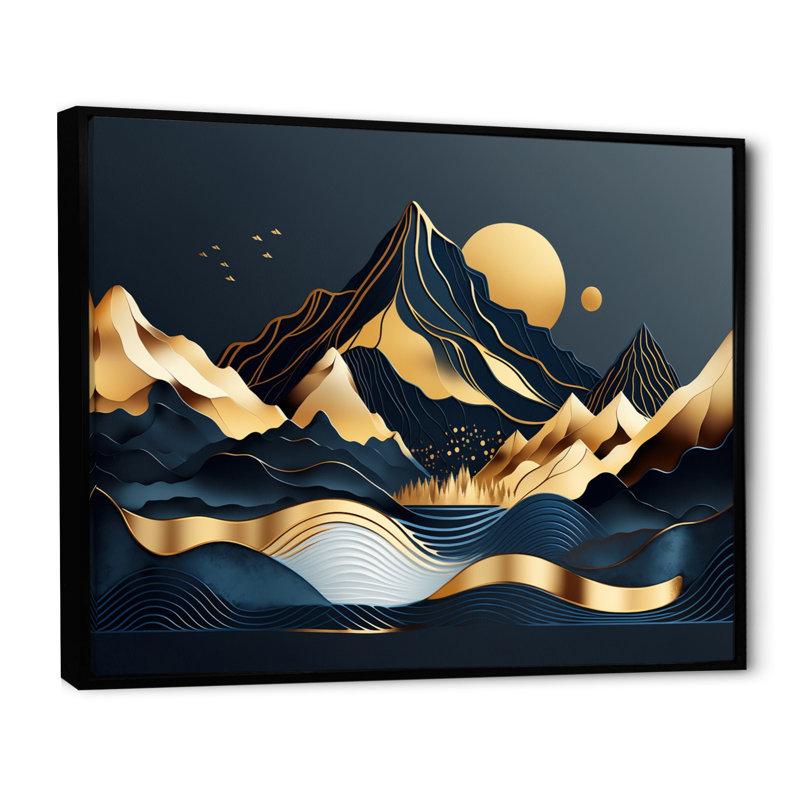 Narcyz Gold Minimalist Mountains III, H 12 po x l 20 po x P 1 po, Cadre flottant noir