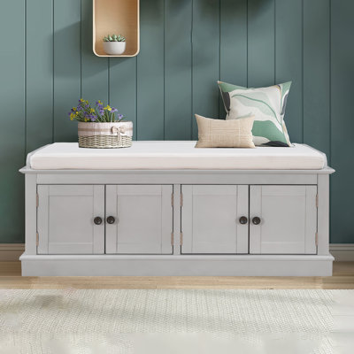 43" Wide Shoe Storage Bench With Cushion Entryway Bench Storage Bench