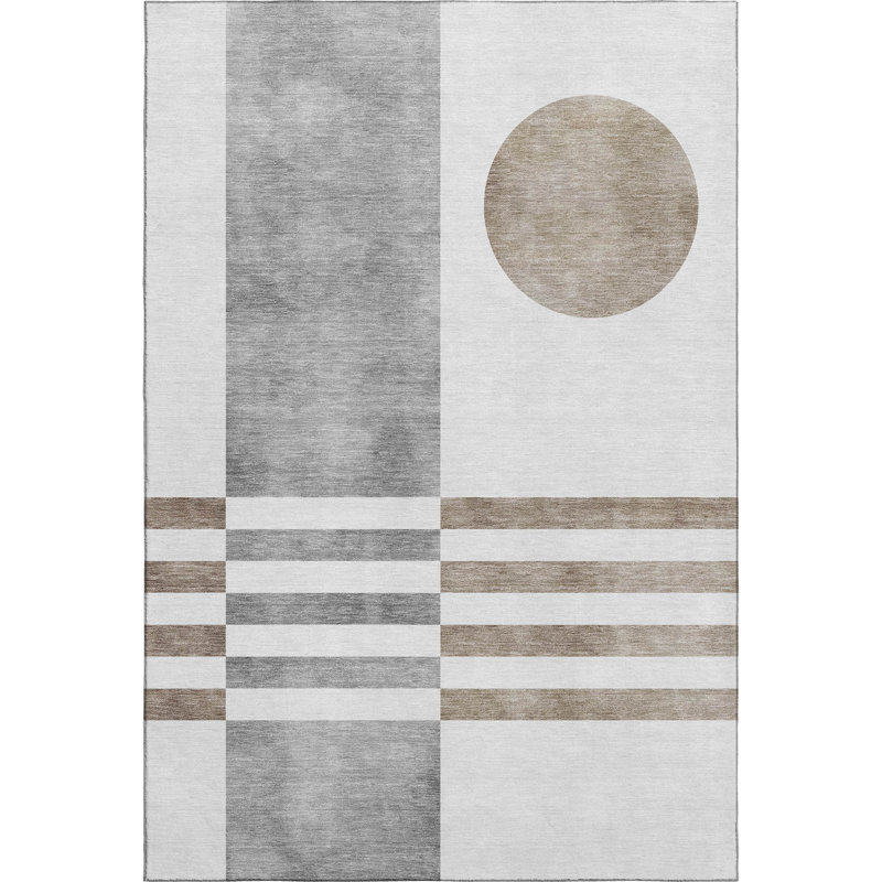Tapis géométrique lavable à la machine de qualité supérieure Mayfield AMF2131, Ivory, 3 pi x 5 pi